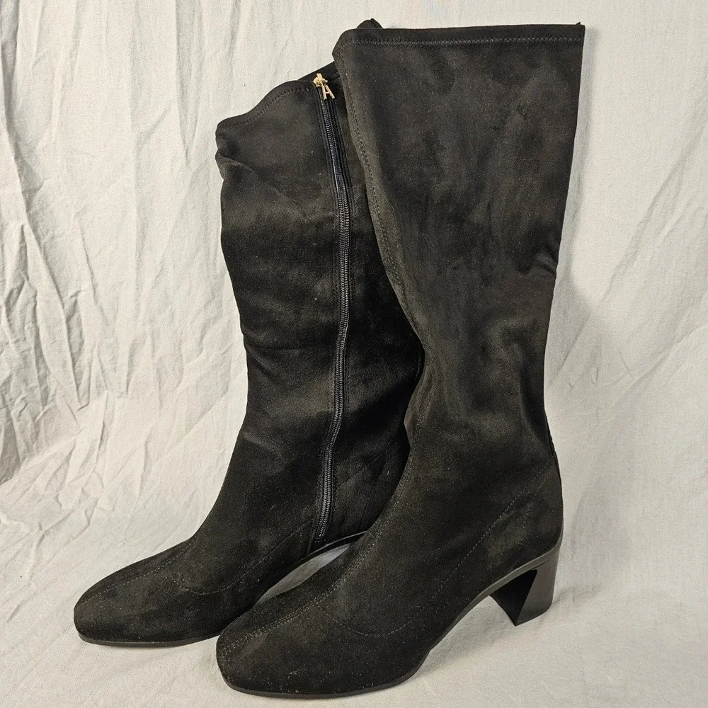 Aerosoles Centola Black Faux Suede Knee High Block Heel Boots Women 11M New
